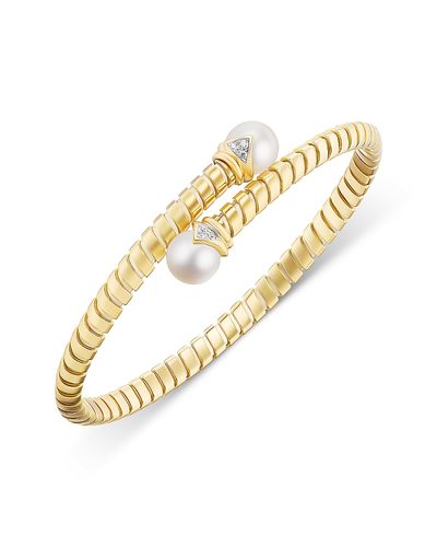 Marina B Marina B 18K Yellow Gold Lina Cultured Freshwater Pearl & Diamond Flex Bypass Bracelet