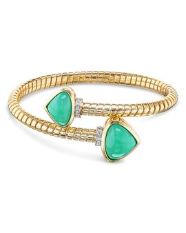 Marina B Marina B 18K Yellow Gold Trisolina Chrysoprase & Diamond Bypass Bracelet