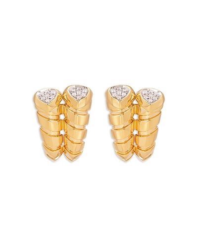 Marina B Marina B 18K Yellow Gold Trisolina Diamond Pave Double Row Stud Earrings