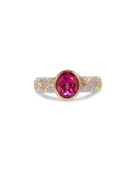 Marina B Marina B Ondine Solitaire Rubellite & Diamond Ring in 18K Yellow Gold