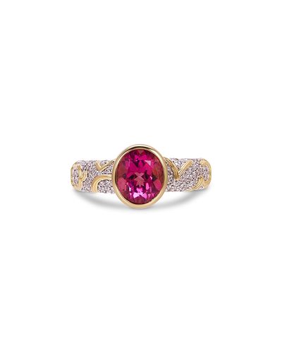 Marina B Marina B Ondine Solitaire Rubellite & Diamond Ring in 18K Yellow Gold