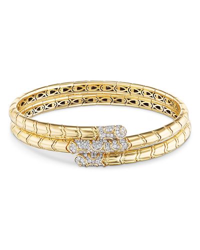 Marina B Marina B Titanium & 18K Yellow Gold Ondine Diamond Triple Row Bypass Bangle Bracelet