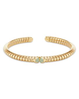 Marina B Marina B Titanium & 18K Yellow Gold Trisolina Paraiba Tourmaline Ribbed Cuff Bangle Bracelet