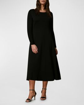 Marina Rinaldi Gabrielle Long-Sleeve A-Line Knit Midi Dress