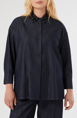 Marina Rinaldi Marina Rinaldi Abile Beaded Collar Denim Jacket