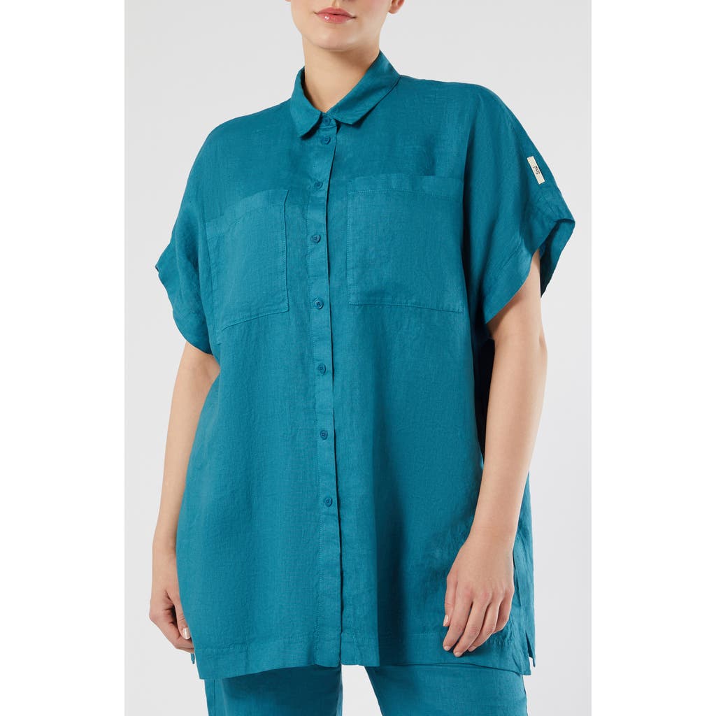Marina Rinaldi Marina Rinaldi Voyage Collection Linen Canvas Button-Up Tunic