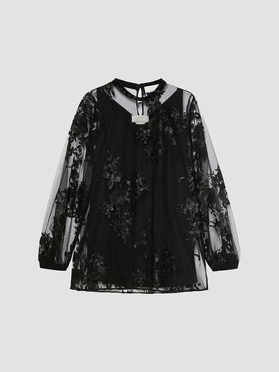 Marina Rinaldi Women's Embroidered Tulle Blouse