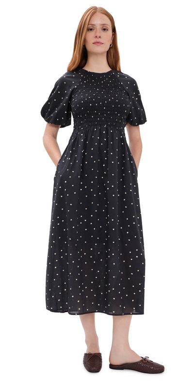Marine Layer Marine Layer Gigi Smocked Dress Navy Polka Dot