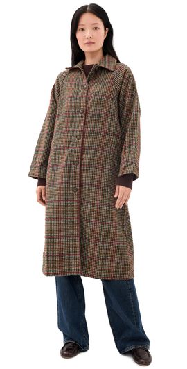 Marine Layer Marine Layer Hayes Houndstooth Trench Coat Neutral Mini Herringbone