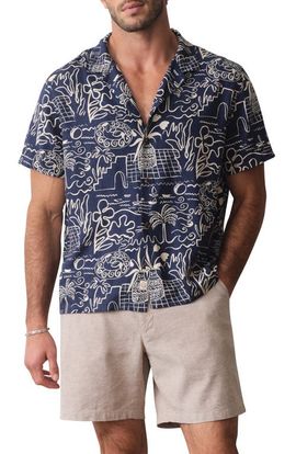 Marine Layer Marine Layer Island Motif Linen Blend Camp Shirt