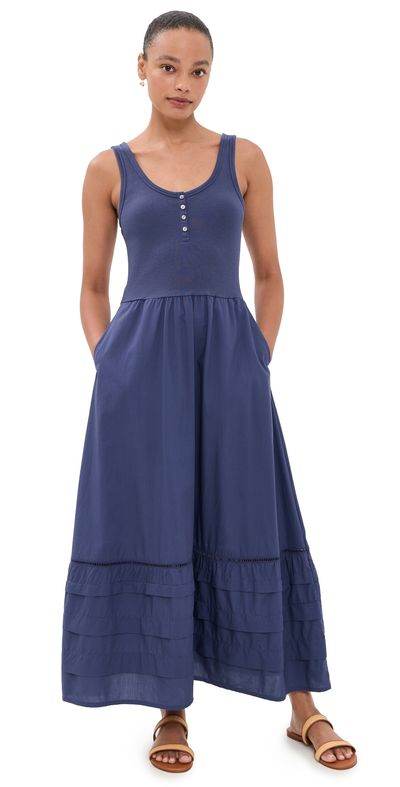 Marine Layer Marine Layer Lexi Rib Knit Woven Mix Dress Navy