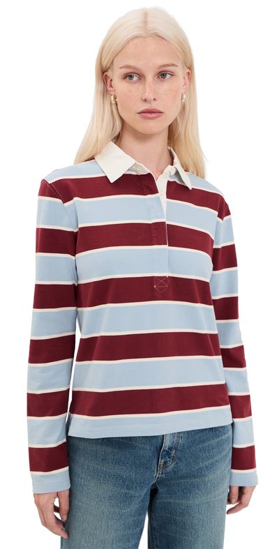 Marine Layer Marine Layer Miracle Jersey Polo Blue/Cabernet Stripe