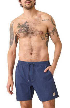 Marine Layer Marine Layer Navy/Blue Striped Lined Sport Hybrid Swim Shorts