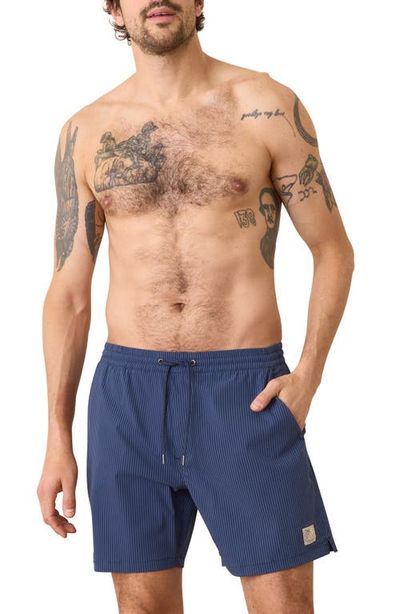 Marine Layer Marine Layer Navy/Blue Striped Lined Sport Hybrid Swim Shorts