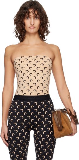 Marine Serre Marine Serre Beige Recycled Moon Jersey Second Skin Tube Top