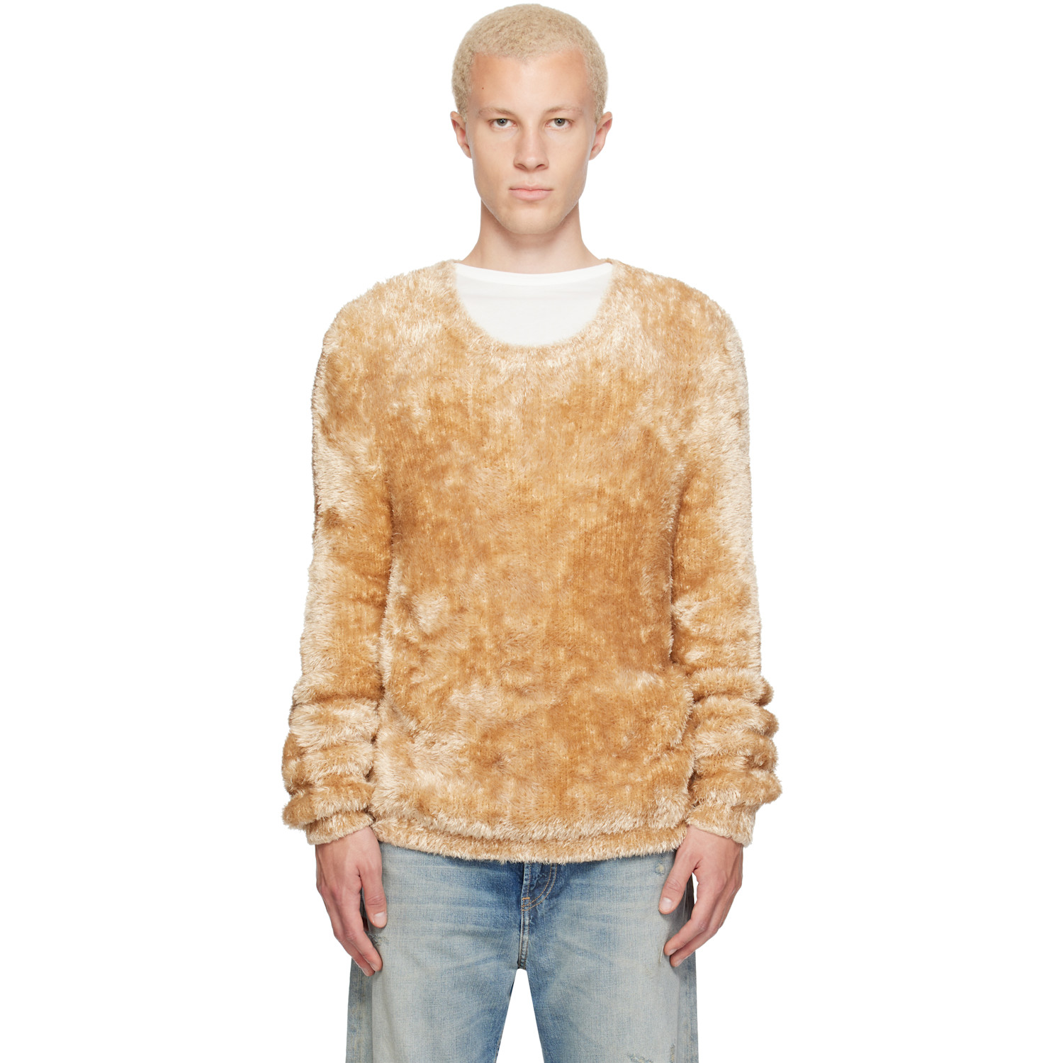 トップス MARINE SERRE Wool & Fluffy Knit Crewneck Marine Serre - Beige Wild Fluffy Knit Crewneck Sweater