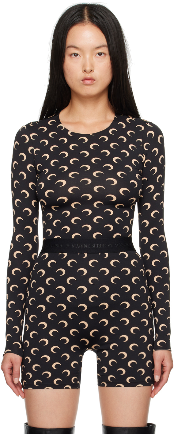 Marine Serre - Black All Over Moon Second Skin Long Sleeve T-Shirt