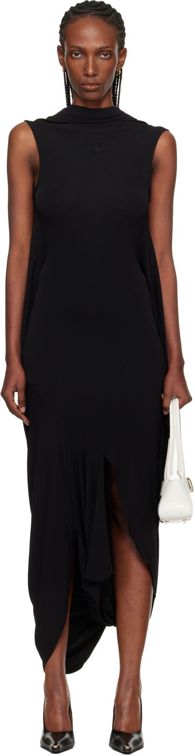 Marine Serre Marine Serre Black Draped Jersey Sleeveless Open-Back Maxi Dress