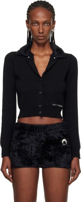 Marine Serre Marine Serre Black Merino Wool Knit Cropped Cardigan
