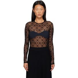 Marine Serre Marine Serre Black Monogram Mesh Flock Bodysuit