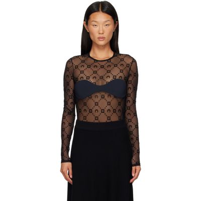 Marine Serre Marine Serre Black Monogram Mesh Flock Bodysuit