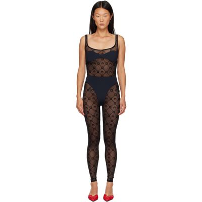 Marine Serre Marine Serre Black Monogram Mesh Flock Jumpsuit