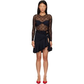 Marine Serre Marine Serre Black Monogram Mesh Flock Ruffles Minidres