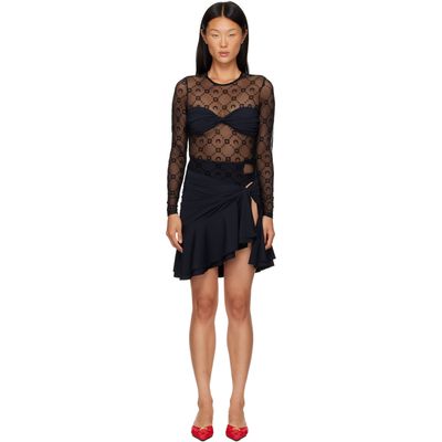 Marine Serre Marine Serre Black Monogram Mesh Flock Ruffles Minidres