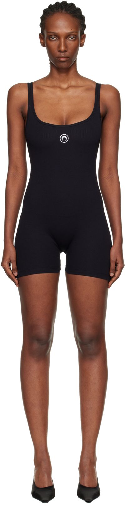 Marine Serre Marine Serre Black Moon Logo Ribbed Jersey Short Jumpsuit