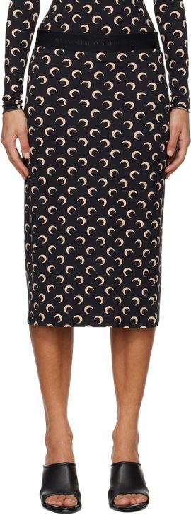 Marine Serre Marine Serre Black Moon Printed Jersey Midi Skirt