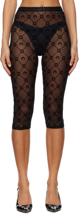 Marine Serre Marine Serre Black Moonogram Mesh Flock Capri Leggings