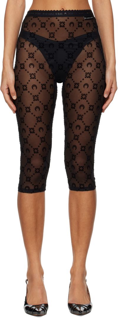 Marine Serre Marine Serre Black Moonogram Mesh Flock Capri Leggings