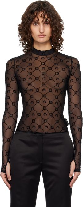Marine Serre Marine Serre Black Moonogram Mesh Flock Second Skin Top