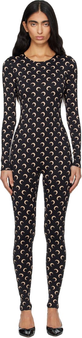 Marine Serre Marine Serre Black Recycled Jersey Moon Jumpsuit