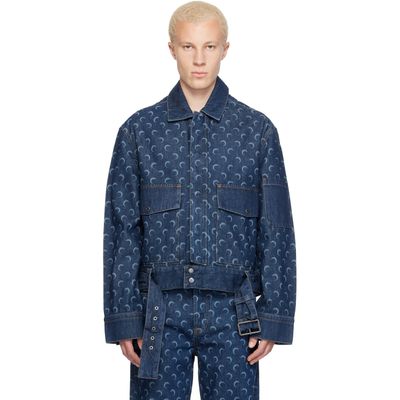 Marine Serre Marine Serre Blue Belted Trucker Denim Jacket