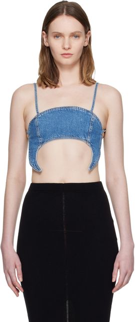 Marine Serre Marine Serre Blue Denim Moon Bra Top