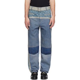 Marine Serre Marine Serre Blue Regenerated Denim Belted Baggy Jeans