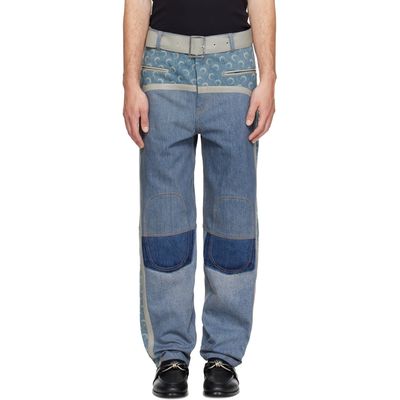 Marine Serre Marine Serre Blue Regenerated Denim Belted Baggy Jeans