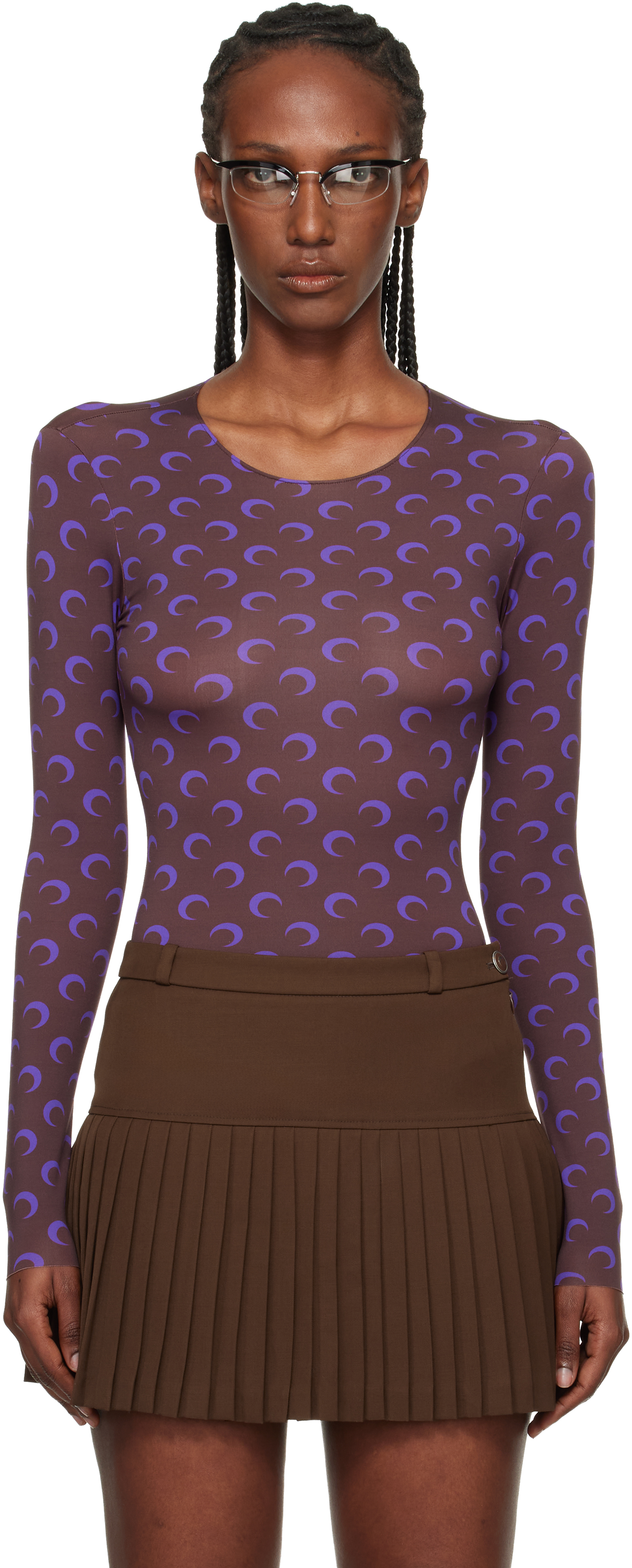 Marine Serre - Brown Moonogram Long Sleeve T-Shirt