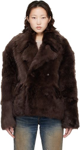 Marine Serre Marine Serre Brown Hairy Caban Shearling Coat