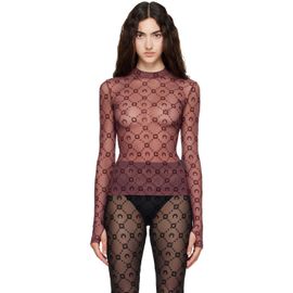 Marine Serre Marine Serre Burgundy Moonogram Flock LS Highneck Top