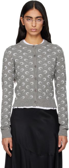Marine Serre Marine Serre Gray Moon Jacquard Knit Fitted Cardigan