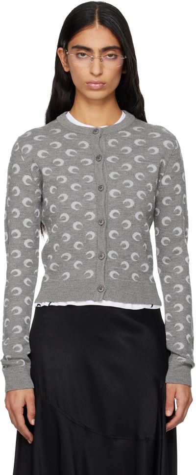 Marine Serre Marine Serre Gray Moon Jacquard Knit Fitted Cardigan