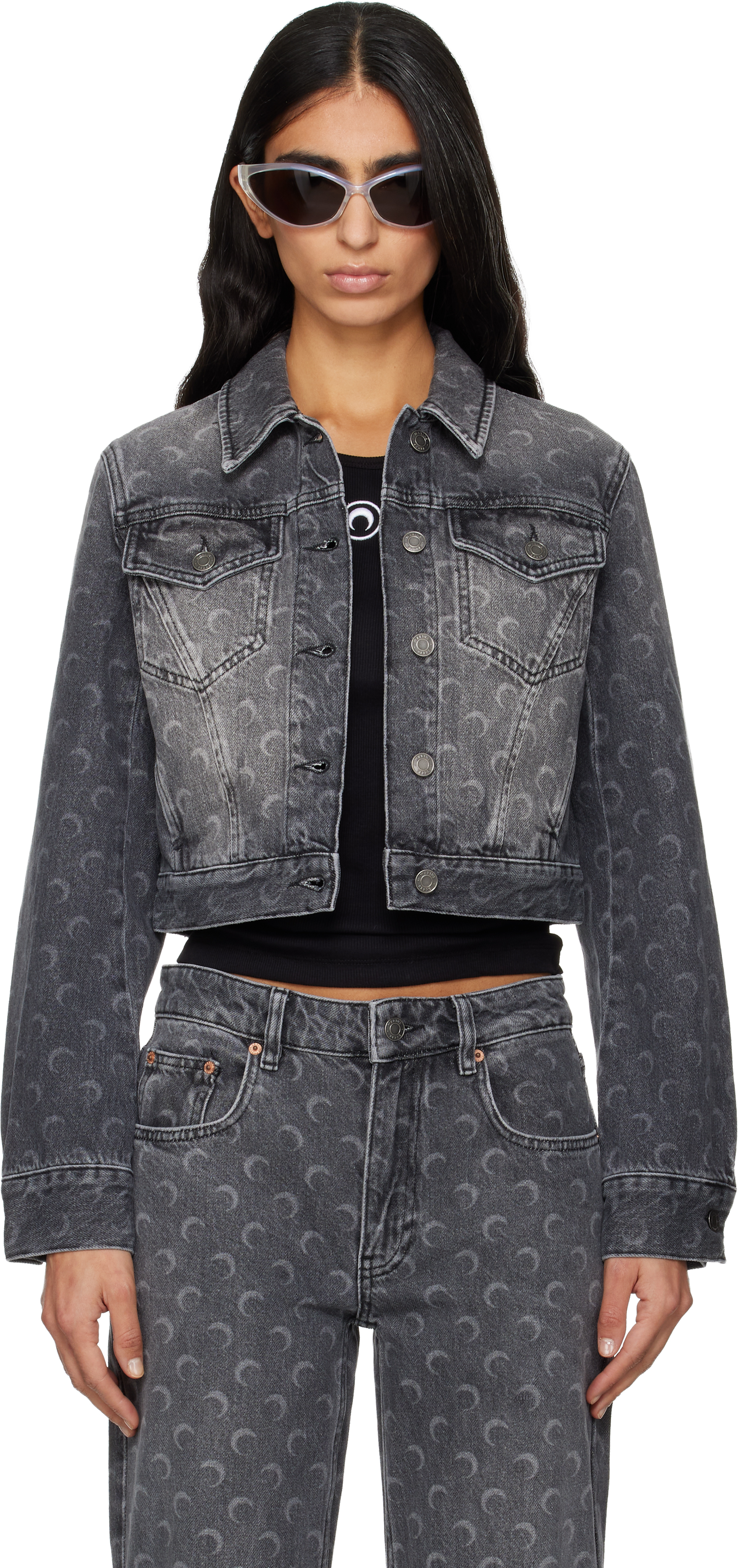 Marine Serre - Gray Moon Laser Cropped Denim Jacket