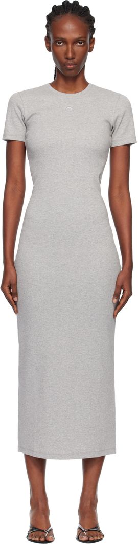 Marine Serre Marine Serre Gray Moon Logo Ribbed Jersey Tube Maxi Dress