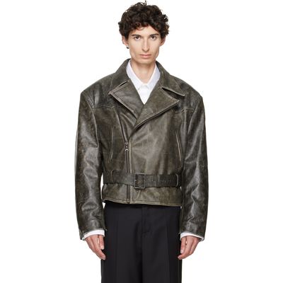 Marine Serre Marine Serre Gray Vintage Moon Leather Biker Jacket