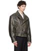 Marine Serre Marine Serre Gray Vintage Moon Leather Biker Jacket - 2
