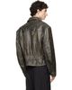 Marine Serre Marine Serre Gray Vintage Moon Leather Biker Jacket - 3