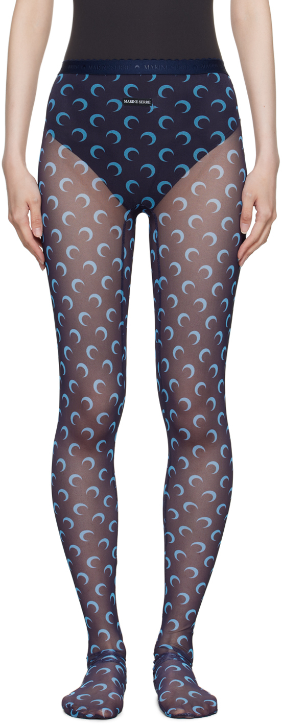 Marine Serre - Navy Moon Printed Mesh Tights