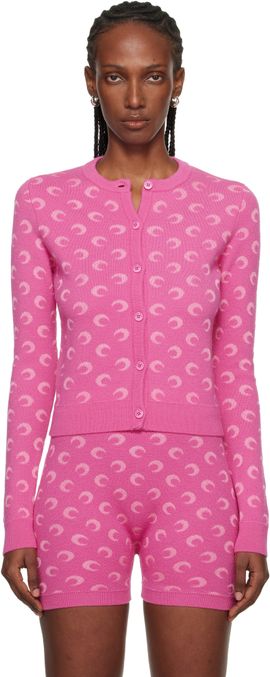 Marine Serre Marine Serre Pink Moon Jacquard Knit Fitted Cardigan